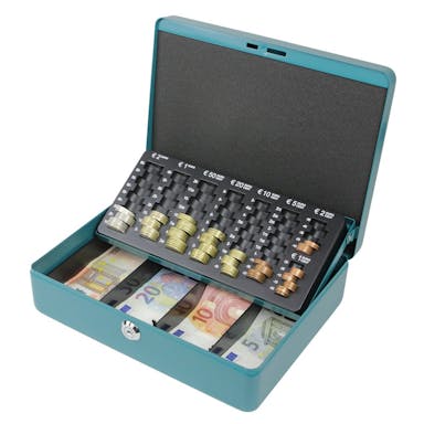 Secureo Geldkassette XL mit Euro-Münzzählbrett petrol